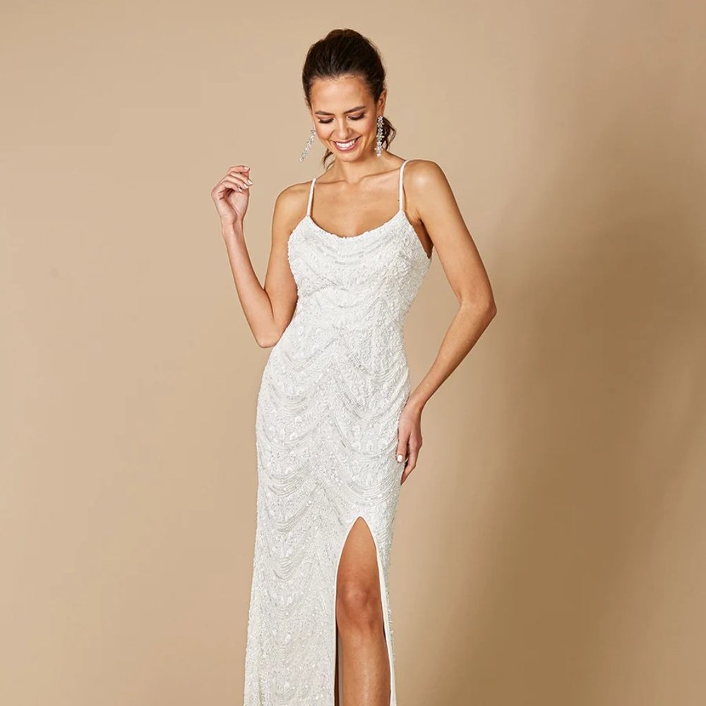 Size 10 LARA FRENCHIE SPAGHETTI STRAP BEADED WEDDING GOWN